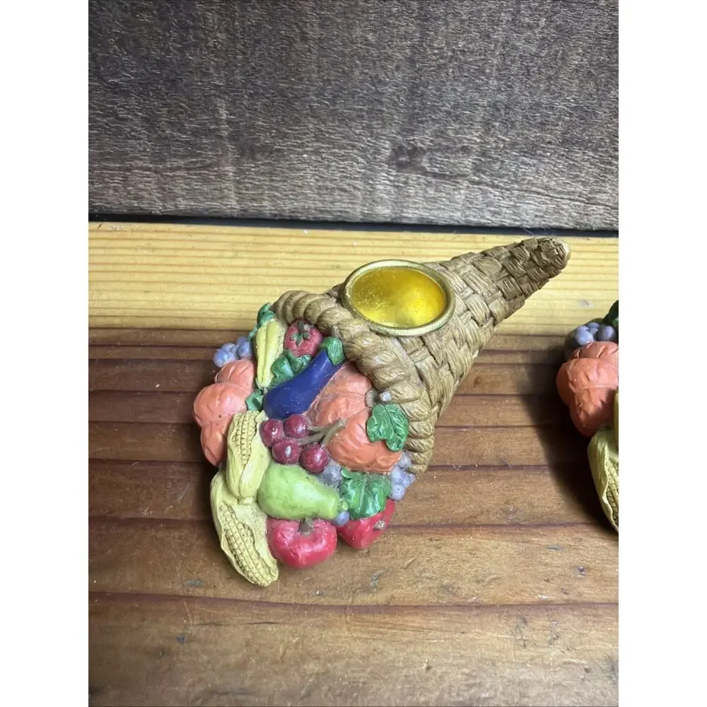 Vintage Thanksgiving Cornucopia Candle Holder Set Of 2